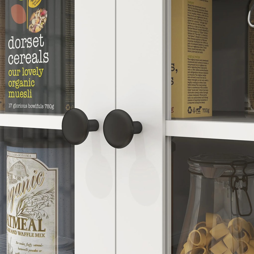 HOMCOM Biała szafka kuchenna wolnostojąca z blatem na mikrofalówkę i ekspres do kawy drzwi szklane | Aosom PL