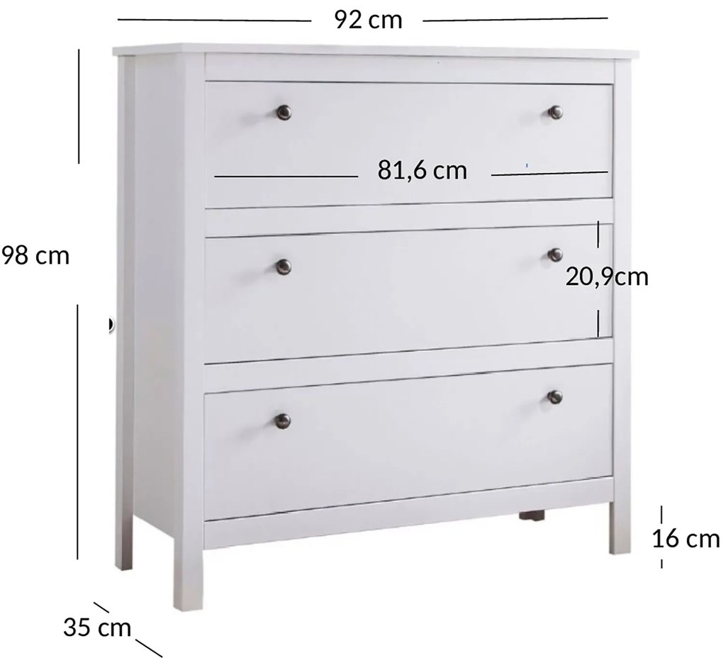 Komoda z Szufladami AZURA 92 cm do Salonu Sypialni Biała Skandynawska Nowoczesna