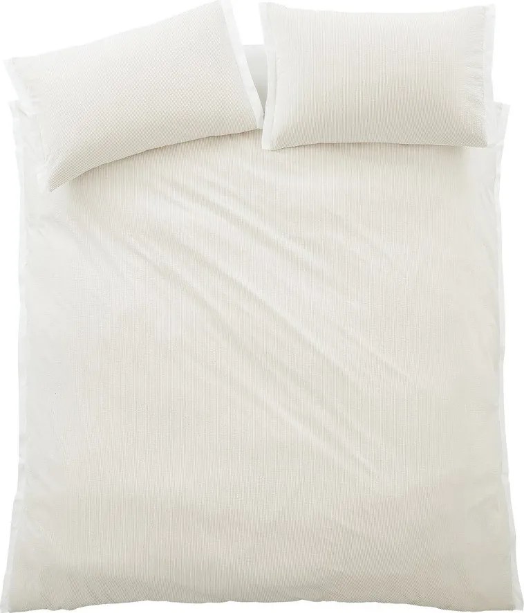 Kremowa pościel dwuosobowa z perkalu bawełnianego 3-częściowa 200x200 cm Seersucker Woven Stripe – Bianca