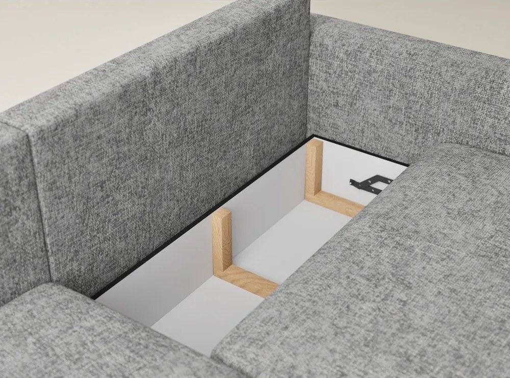 Szary rozkładany narożnik ze schowkiem z tkaniny szenilowej (lewostronny/z szezlongiem) Leon – Maison de Rêve