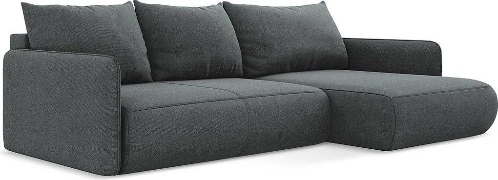 Narożnik prawostronny z funkcją spania - z tkaniny strukturalnej - szary - NANEA