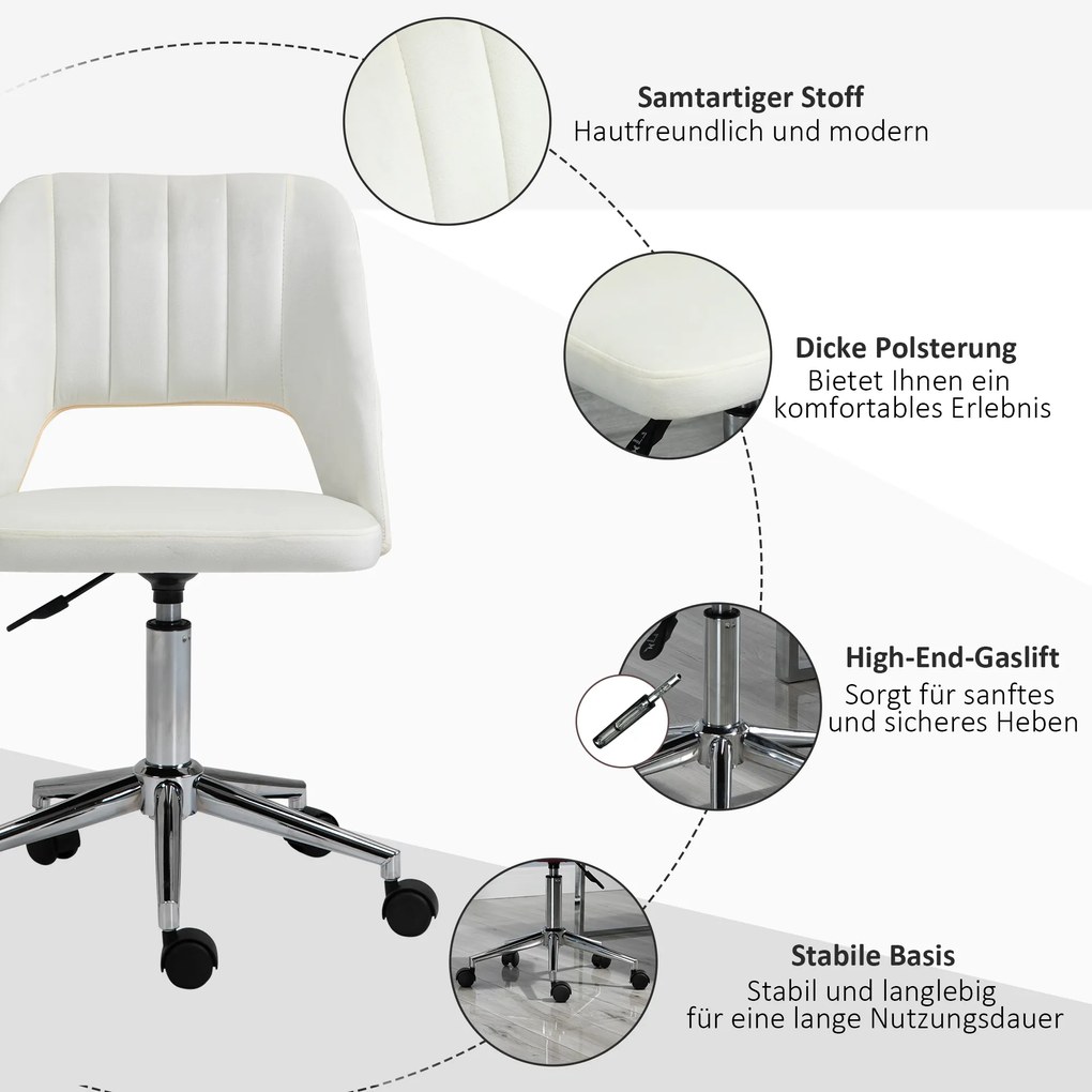 Vinsetto Krzesło Biurowe Obrotowe Kształt Muszli Pielgrzyma Regulowane Aksamitnopodobny Poliester Beżowe | Aosom PL