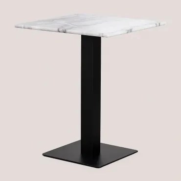 Kwadratowy Stolik Barowy Z Marmuru Livanto Biały Marmur & ↔︎ 60 Cm & Czarny - Sklum