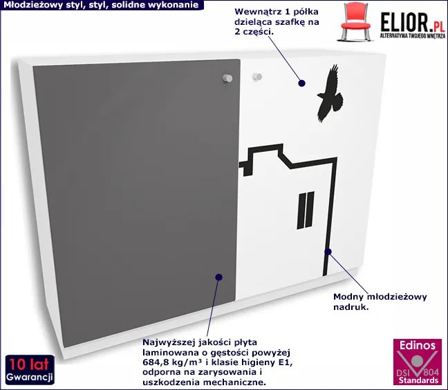 Biało-grafitowa komoda dla dziecka Erwa 4X - 5 kolorów
