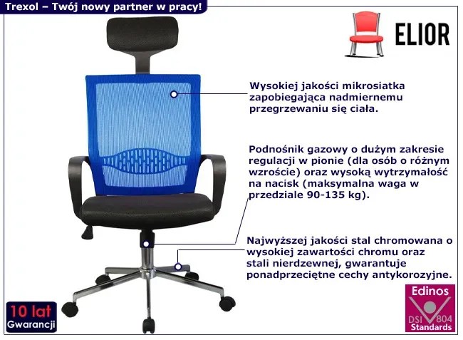 Niebieski Profilowany Fotel Obrotowy H2-N30