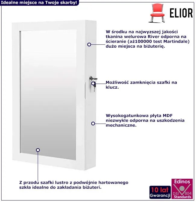 Ścienna biała szafka z lustrem na biżuterię Z3-C56