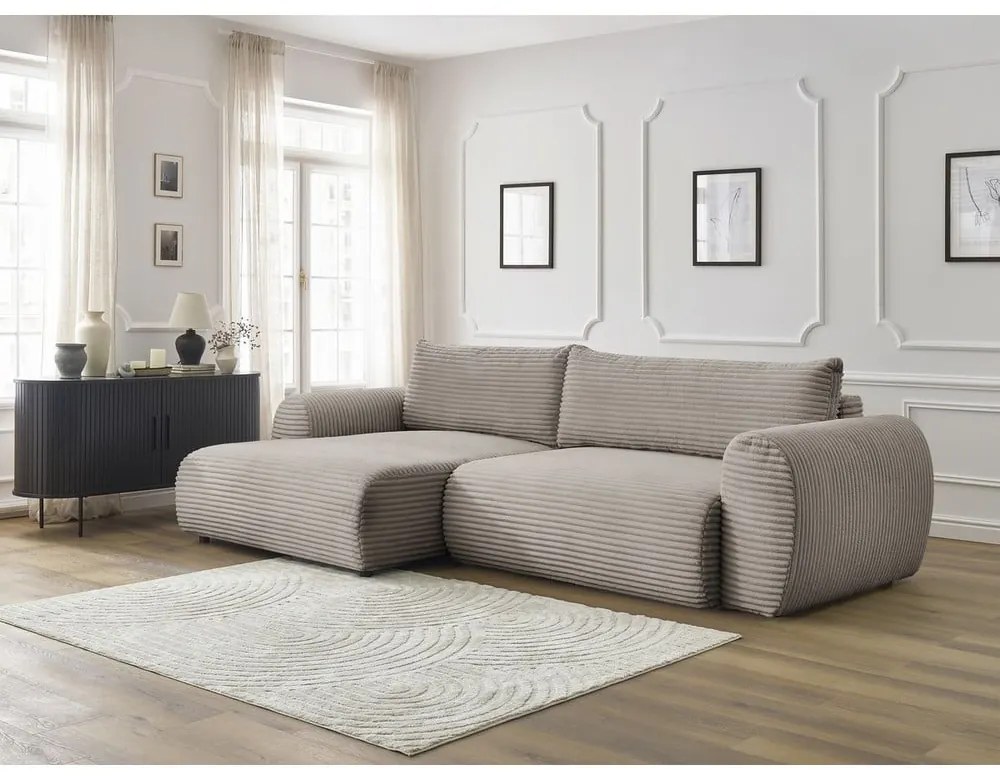 Jasnoszarobeżowy sztruksowy rozkładany narożnik (lewostronny) Lucien – Bobochic Paris
