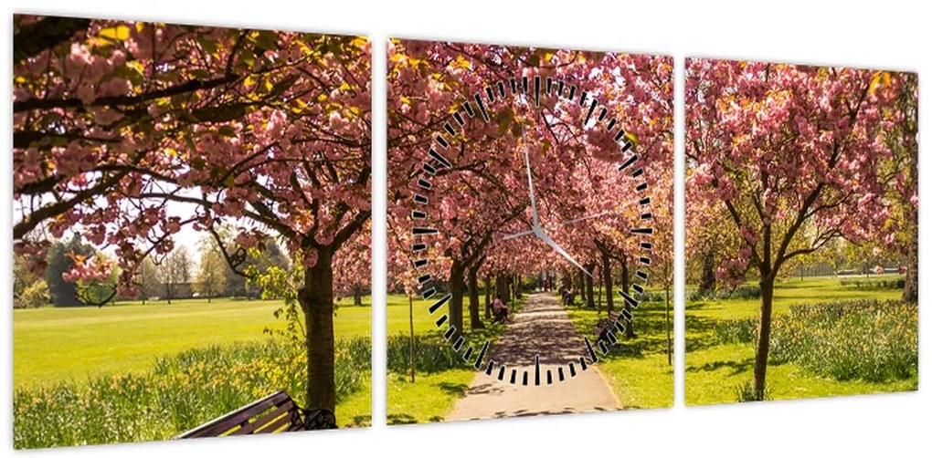 Obraz - sad czereśniowy (z zegarem) (90x30 cm)