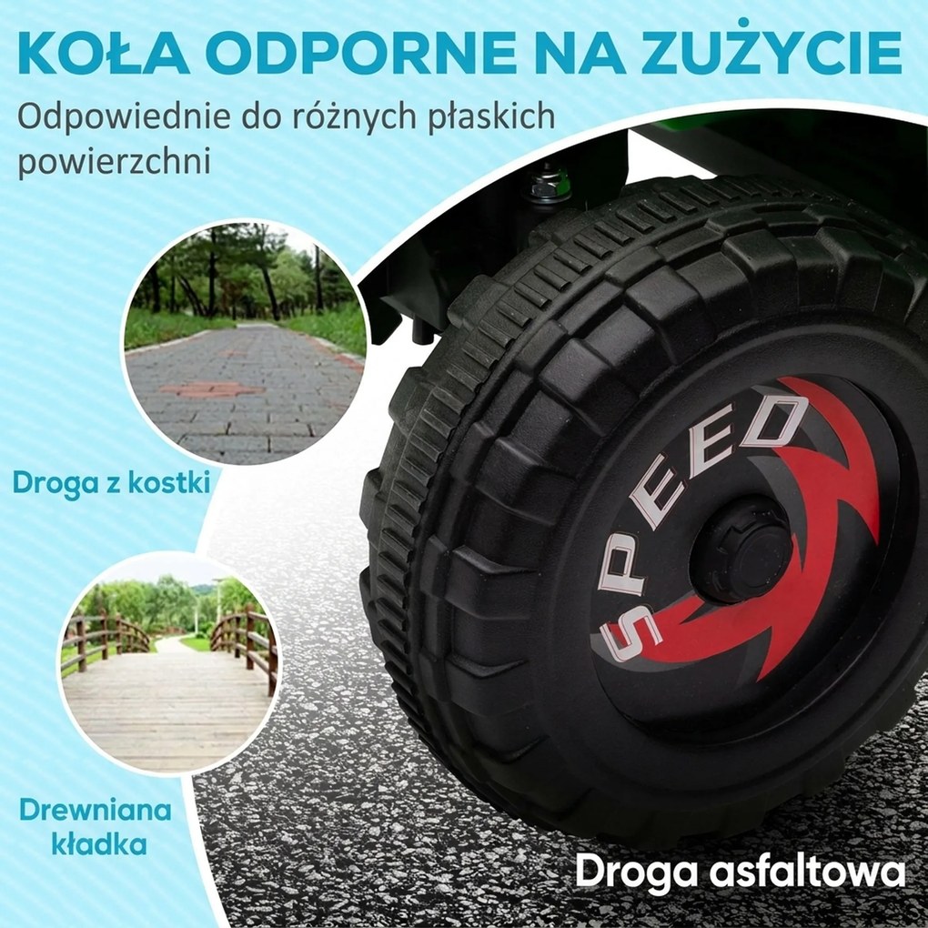 HOMCOM Elektryczny quad dla dzieci, 2,5 km/h, bieg przód &amp; tył, dla 18-36 miesięcy, Zielony