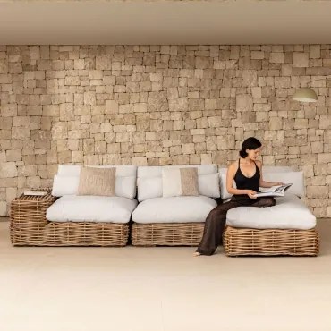 Sofa Modułowy Z Prawym Szezlongiem Ogrodowy 3-częściowy Z Rattanu Milu Style Miel - Sklum