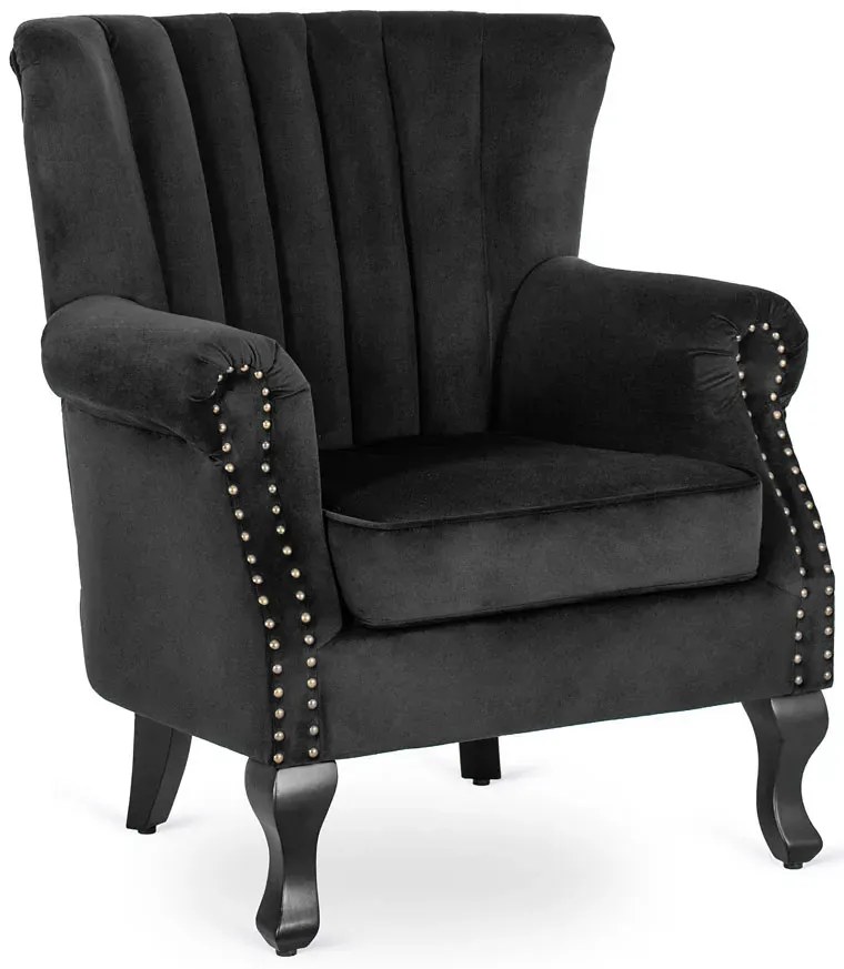 Czarny welurowy fotel uszak glamour - Reven