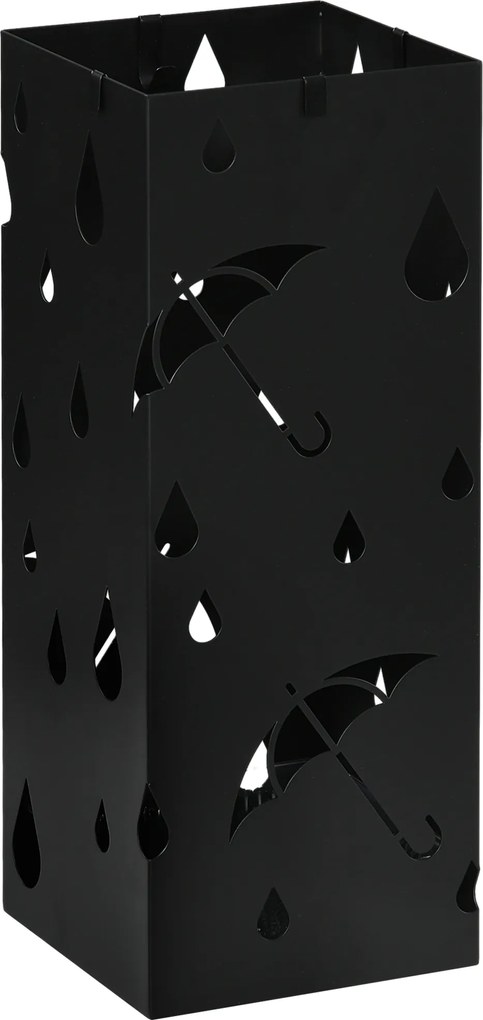 HOMCOM Stojak na Parasole, 4 Haczyki, Tacka Ociekowa, Stal, Czarny