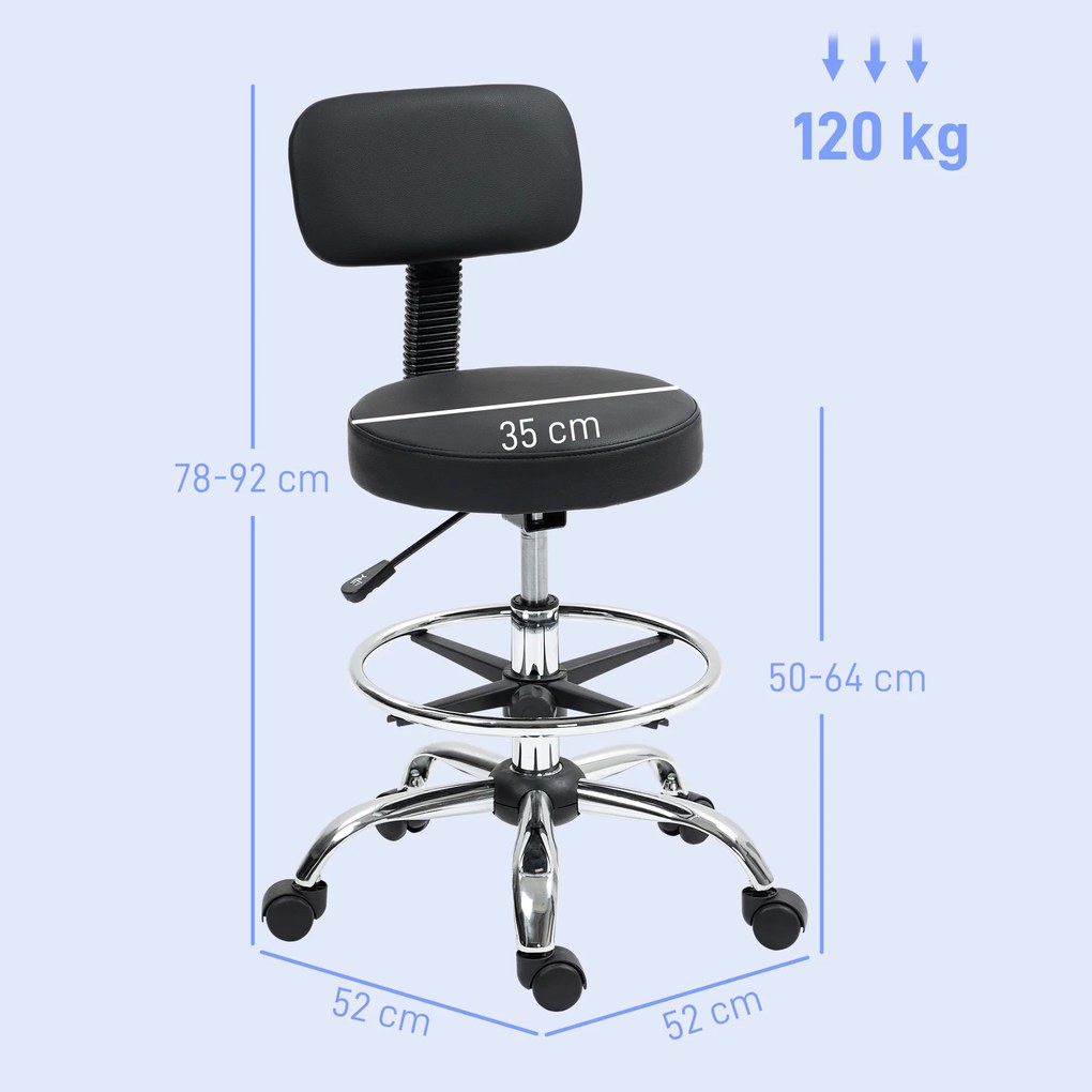 HOMCOM Ergonomiczne Krzesło Biurowe, Kompaktowe, Regulowane, z Podnóżkiem, Obrotowe, Skóra Ekologiczna, Metal, Czarne