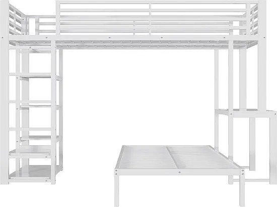 Łóżko antresolowe 90x200cm z biurkiem i wieszakiem, podwójnym gniazdem USB i Type-C, Biały