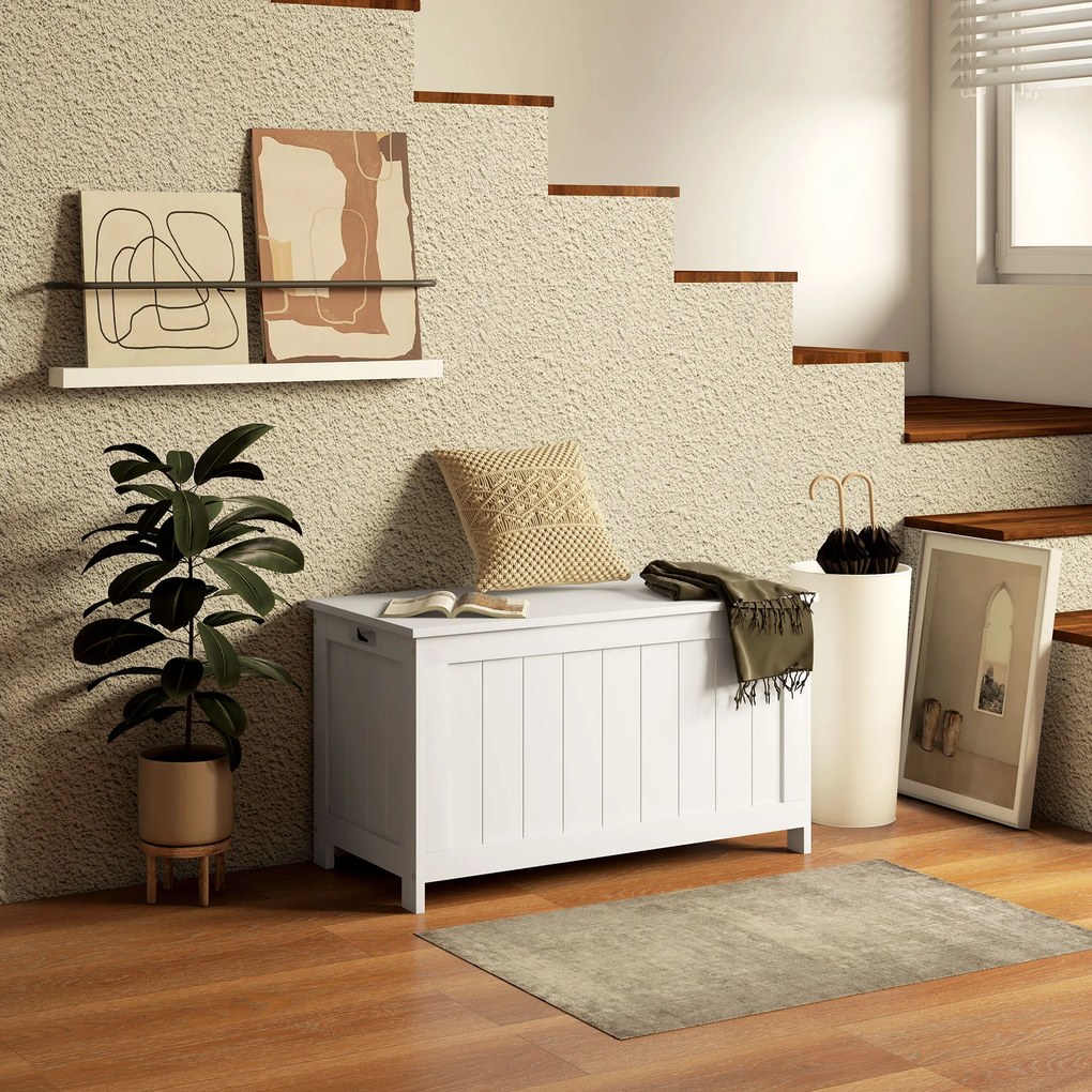 HOMCOM Pudełko do przechowywania zabawki, skrzynia MDF, 2 uchwyty, 81 x 40 x 46 cm, Biały