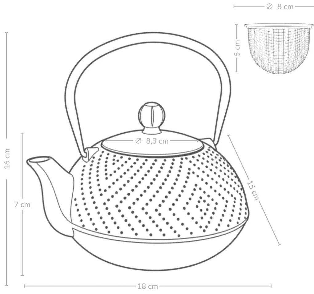 Czajnik żeliwny z zaparzaczem KAMIN, 900 ml