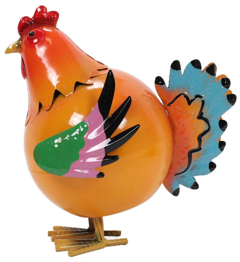 Kolorowa figurka metalowy kogut, 21 x 25 x 28 cm
