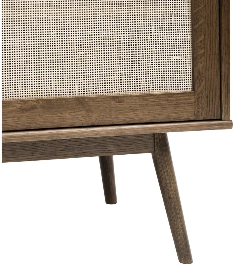 Ciemnobrązowa niska komoda w dekorze dębu z drzwiami przesuwnymi 180x80 cm Barrali – Unique Furniture