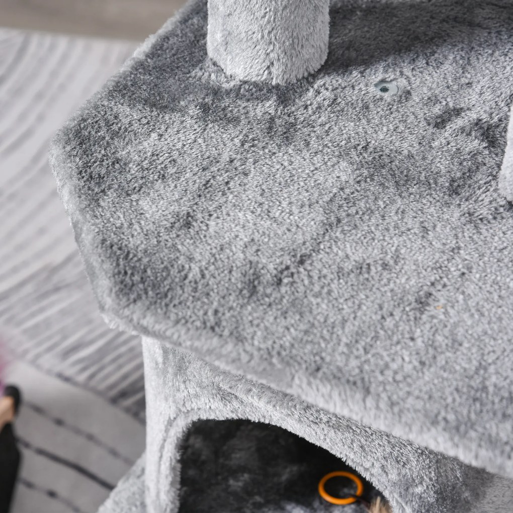 PawHut Duży drapak dla kotów 145 cm, z hamakiem, drzewko do wspinaczki dla kotów, drapak z jaskiniami i słupkami obszytymi sizalem, Jasnoszary