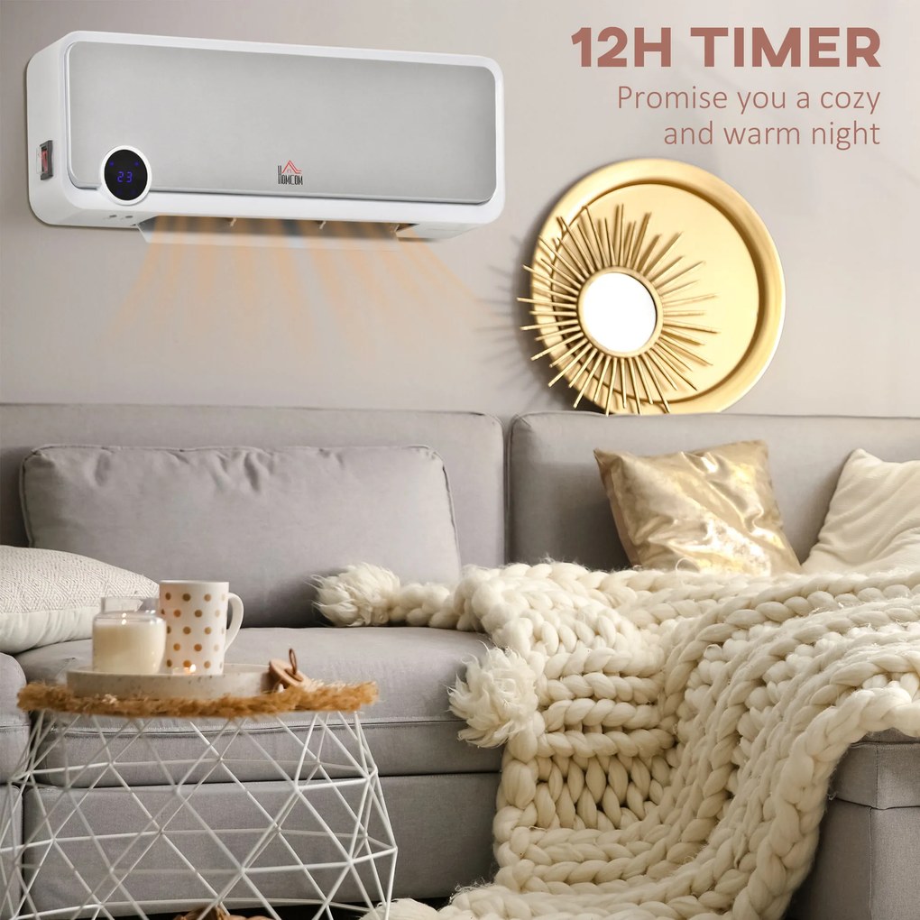 HOMCOM Grzejnik ścienny 2000W z pilotem, 3 trybami pracy, wyświetlaczem LED i timerem 12h