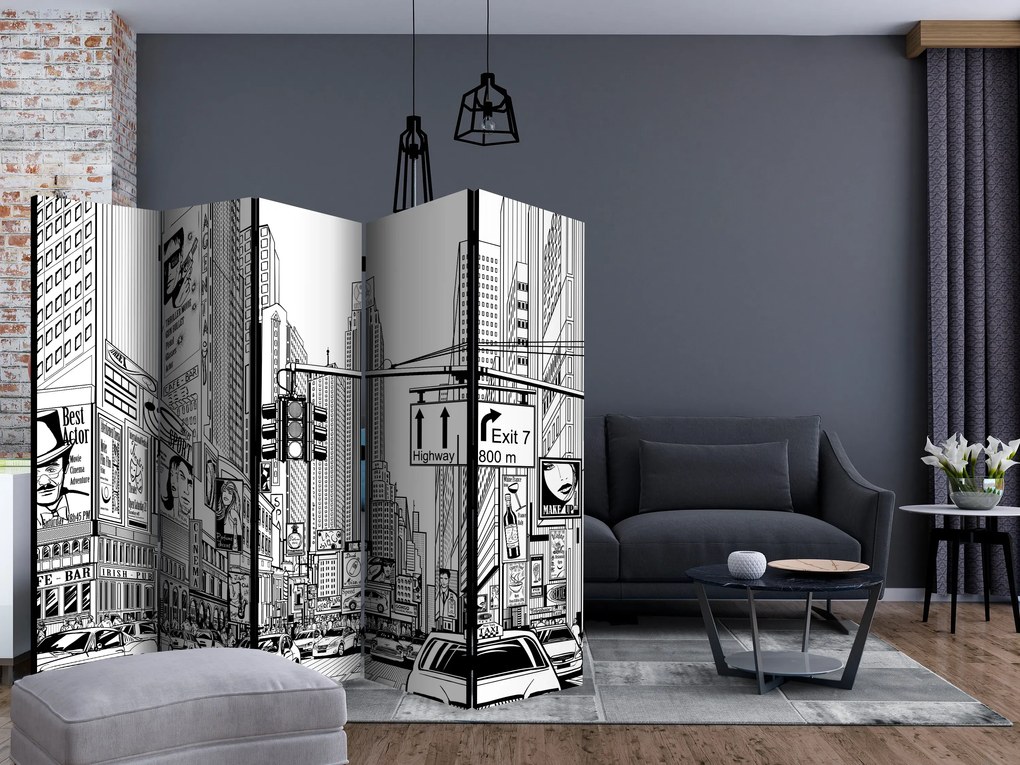 Parawan akustyczny Miasta 225x172 cm 5-częściowy czarny ARTGEIST B
