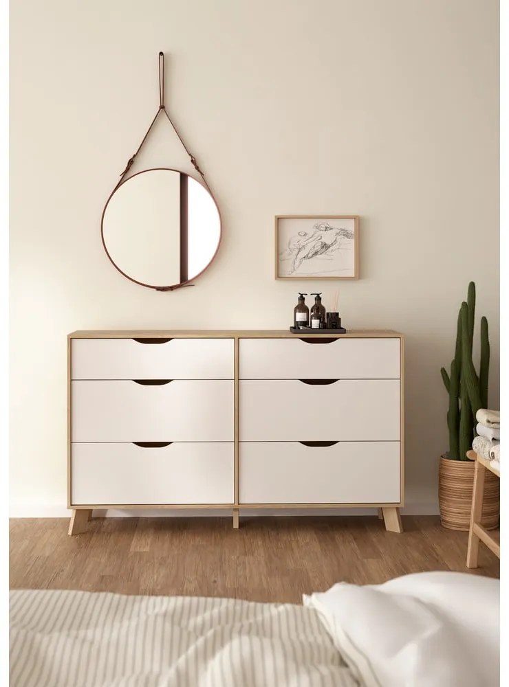 Biało-naturalna komoda w dekorze dębu 156x92x40 cm Ikast – Tvilum