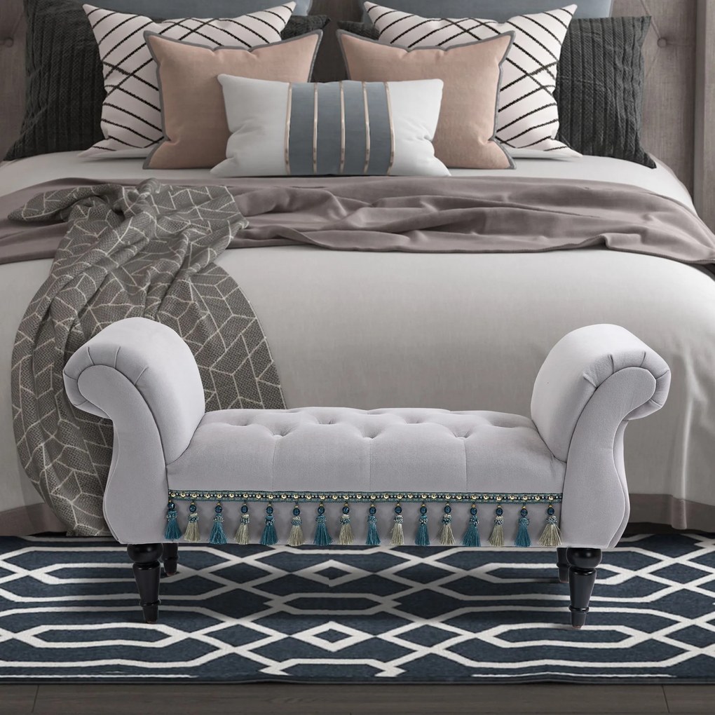 HOMCOM Luksusowa ławka tapicerowana otomana drewno kauczukowe poliester kolor szara