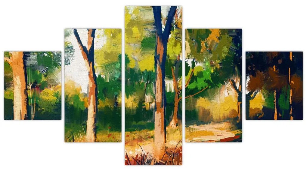 Obraz lasu w letnim słońcu, malarstwo (125x70 cm)