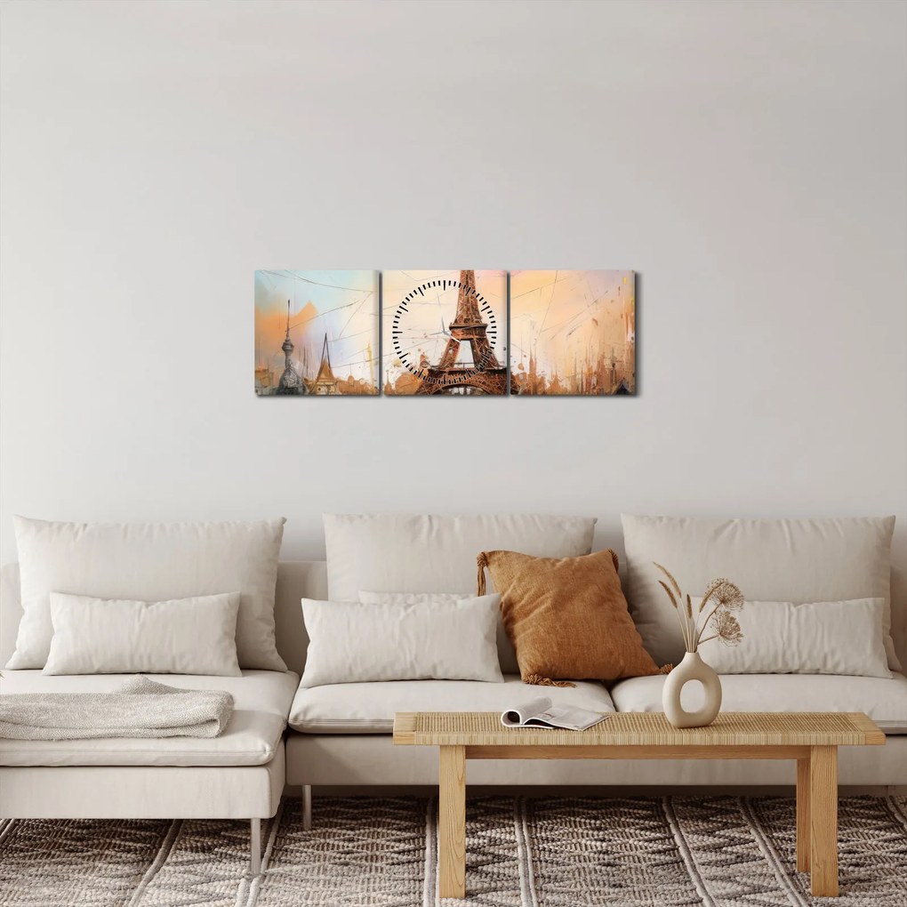Obraz - Obraz wieży Eiffla (z zegarem) (90x30 cm)