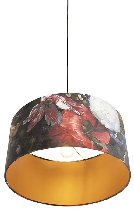 Lampa wisząca z abażurem z aksamitu kwiaty ze złotem 50 cm - Combi klasyczny/Antyczny Oswietlenie wewnetrzne