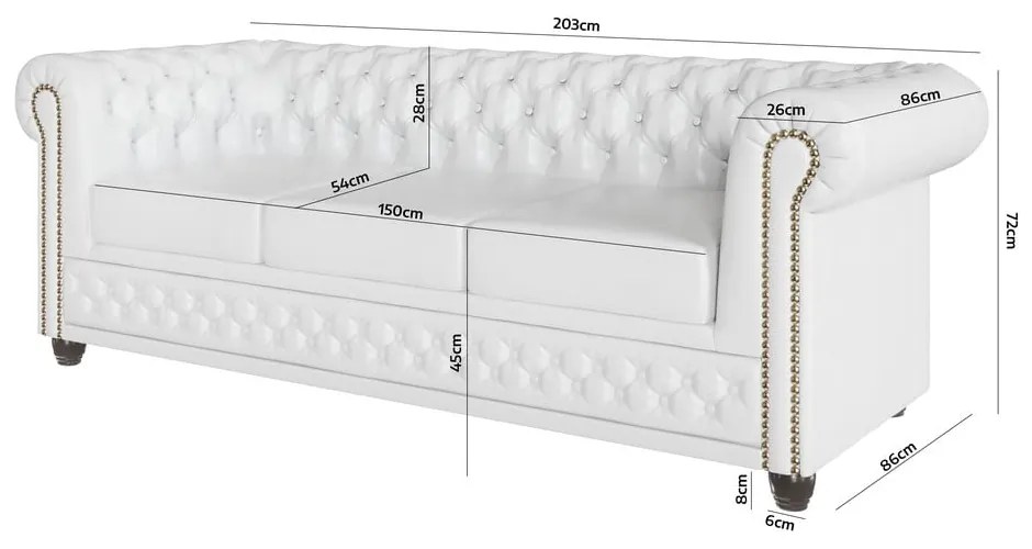 Biała sofa z imitacji skóry 203 cm York – Ropez