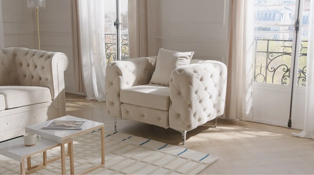 Fotel chesterfield z jasnoniebieskiego weluru - EDWINA