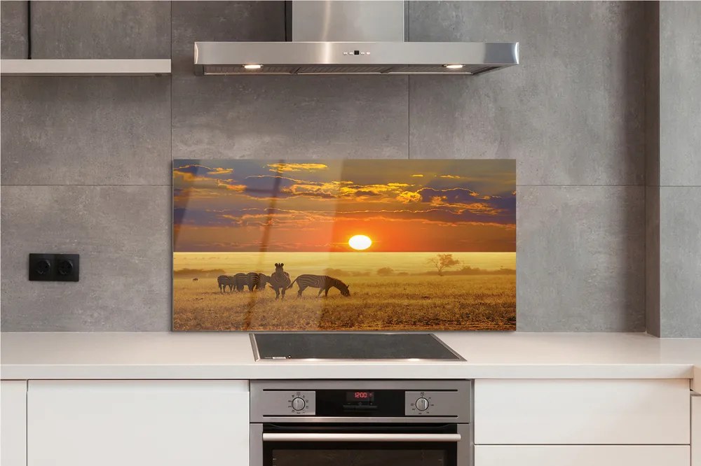 Panel szklany do Kuchni Zebry o Zachodzie Słońca