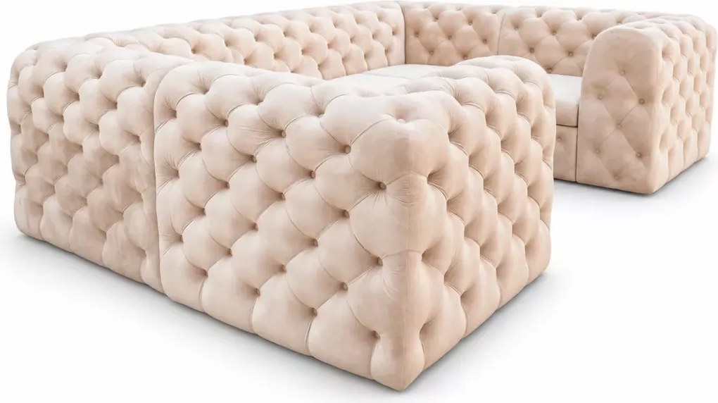 Narożnik Chesterfield Moet U z funkcją spania duży pikowany do salonu