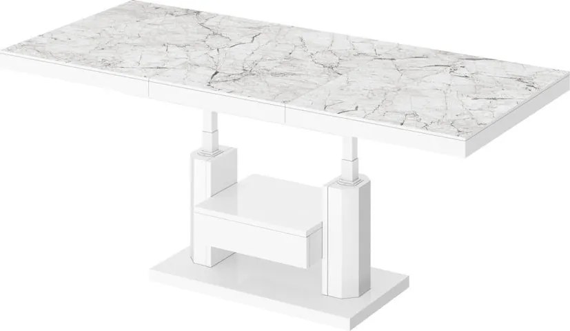 Nowoczesny ławostół z półką i szufladą Quadro Max marmur/biały