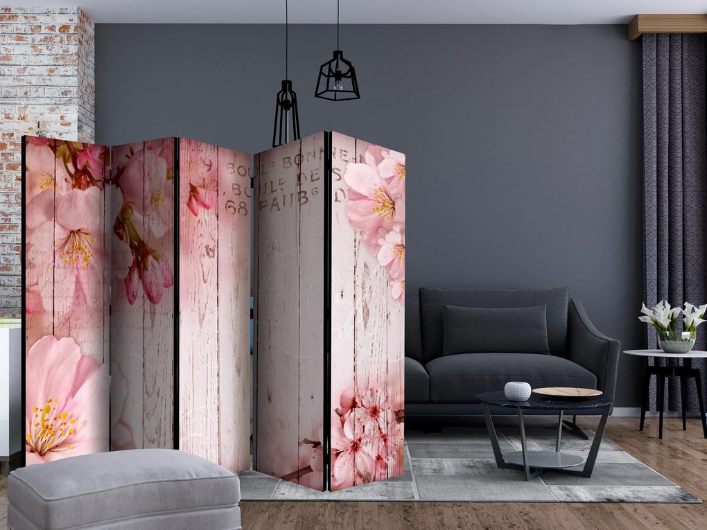 Parawan akustyczny Kwiaty 225x172 cm 5-częściowy szary ARTGEIST B
