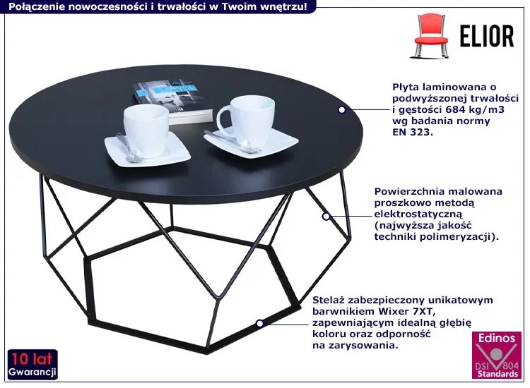 Czarny stolik kawowy z metalowym stelażem - Liliana 4X