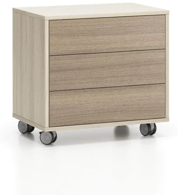 Szafka na kółkach, 3 szuflady White LAYERS, 600x400x575 mm, dąb naturalny / dąb bielony