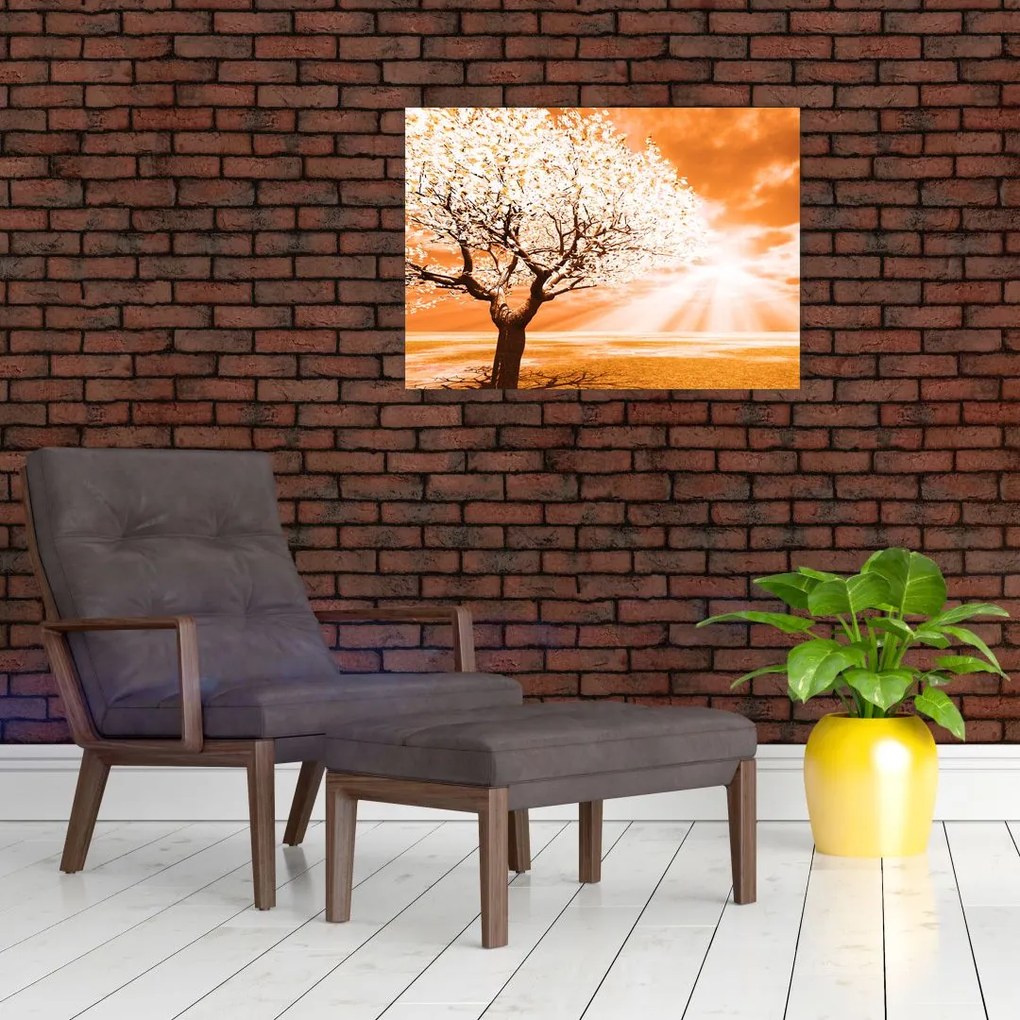 Obraz na szkle - pomarańczowy obraz drzewa (70x50 cm)