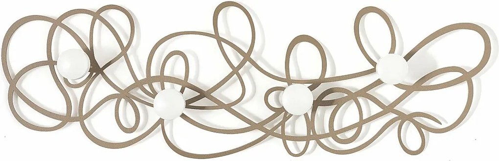Wieszak ścienny Doodle 77x25 cm z beżowego żelaza, dekoracyjne linie i gałki, nowoczesny design, made in Italy
