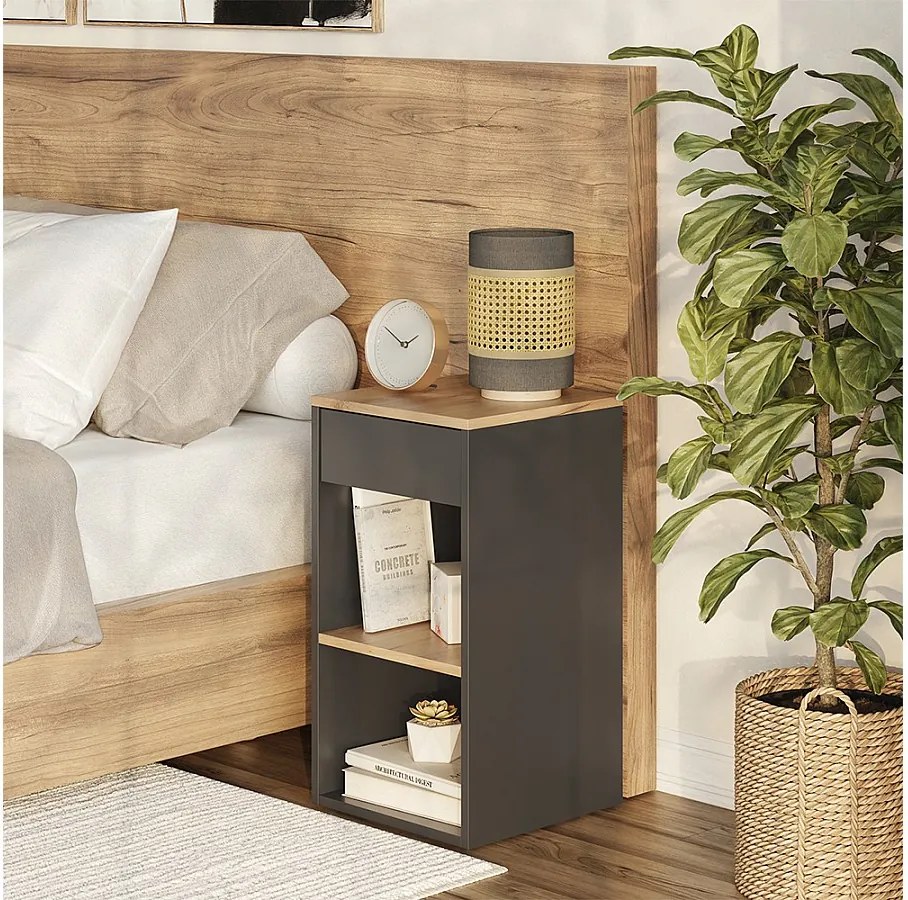 Stolik nocny antracyt/złoty dąb 35x35x65 dany