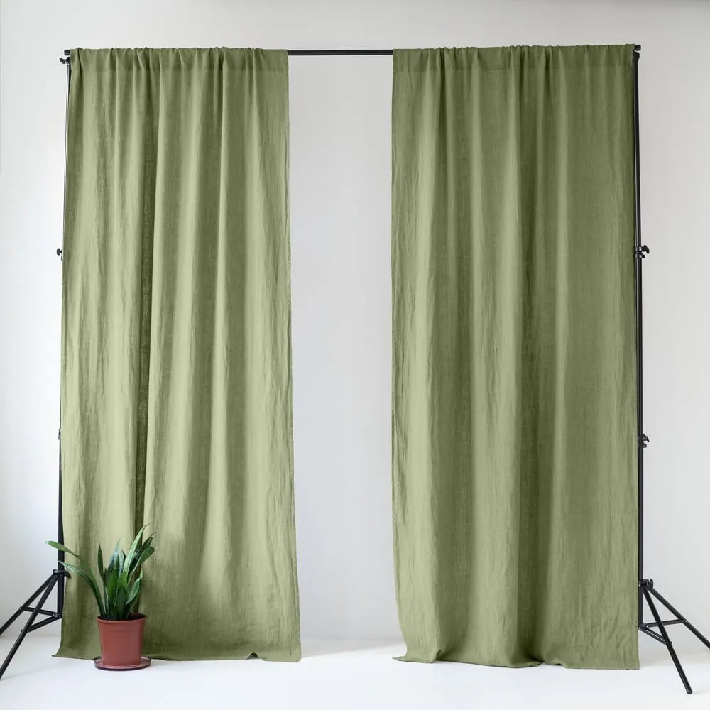 Jasnozielona lniana zasłona 140x330 cm Sage – Linen Tales