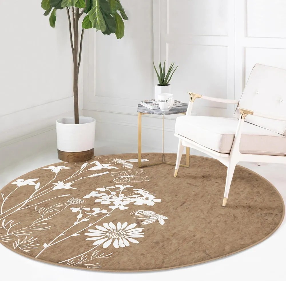 Jasnobrązowy okrągły dywan odpowiedni do prania i robotów sprzątających ø 80 cm Comfort – Mila Home