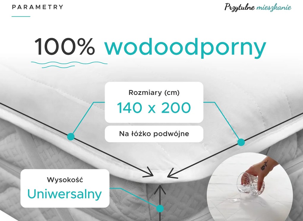 Nieprzemakalny ochraniacz na materac PIKOWANY 140 x 200 cm