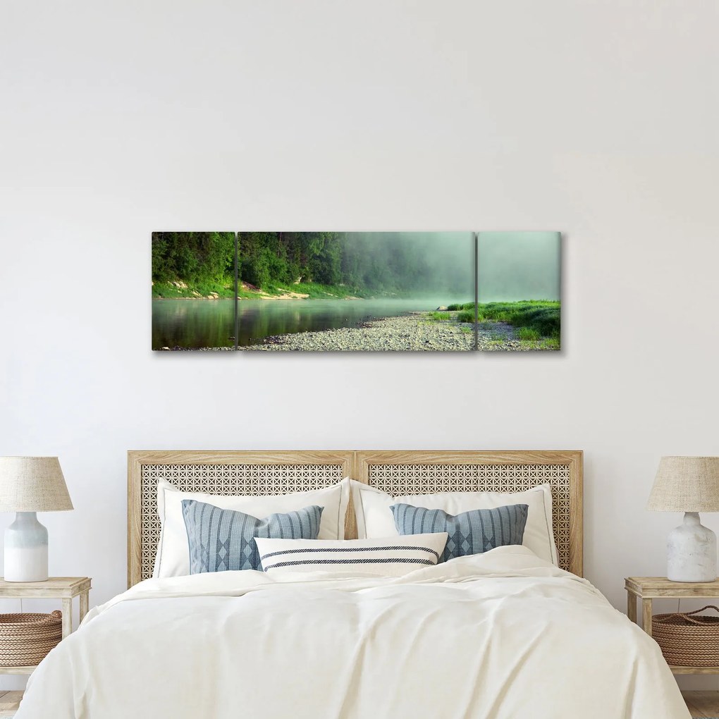 Obraz - rzeka przy lesie (170x50 cm)