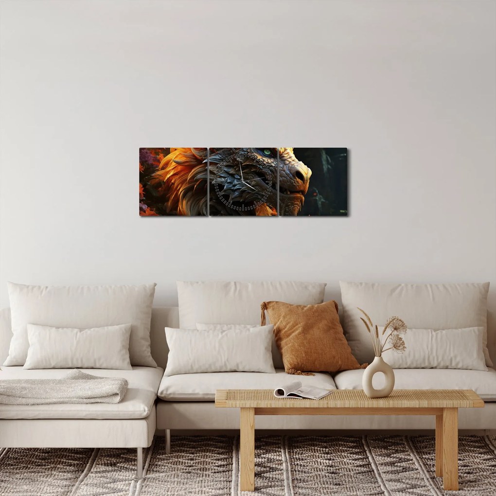 Obraz - Smok (z zegarem) (90x30 cm)