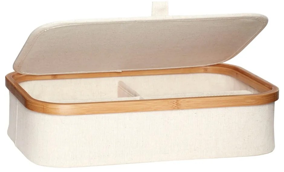 Beżowe tekstylne pojemniki zestaw 2 szt. z pokrywką 38x26x9 cm Ecru – Hübsch