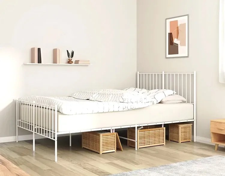Białe metalowe łóżko małżeńskie w stylu loft 160x200 cm - Fiver