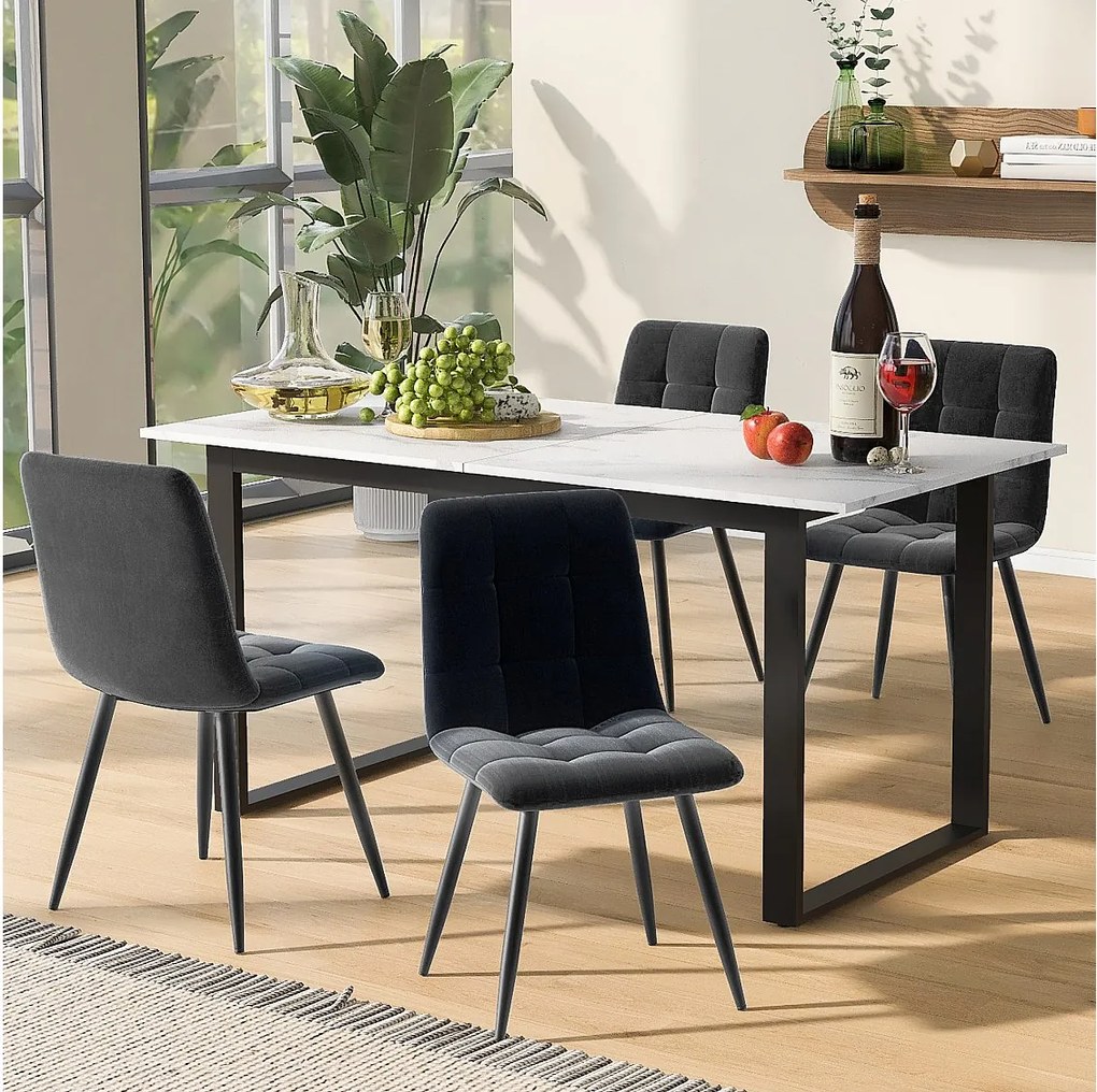 Zestaw 5 stołów i krzeseł do jadalni Krzesła - 140/180 x 80 x 75 cm - Stół z żelaznymi nogami + 4 krzesła - MDF - Szary
