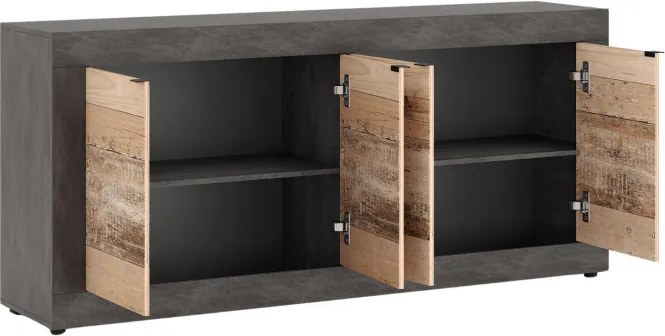 Komoda Czterodrzwiowa BLAGO 180 cm Surowy Dąb/Czarny Loft
